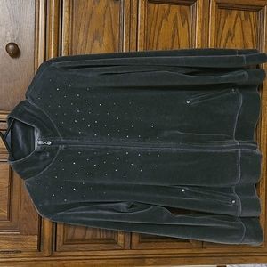 Karen Scott Gray Embellished Zip Up Coat